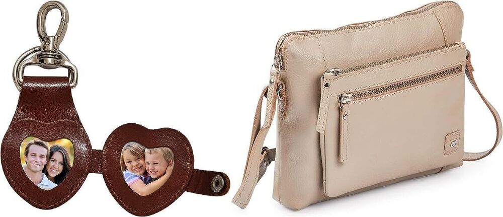 7717 Wise Beige Nappa Small Soft Pebbled Real Leather Crossbody Handbag